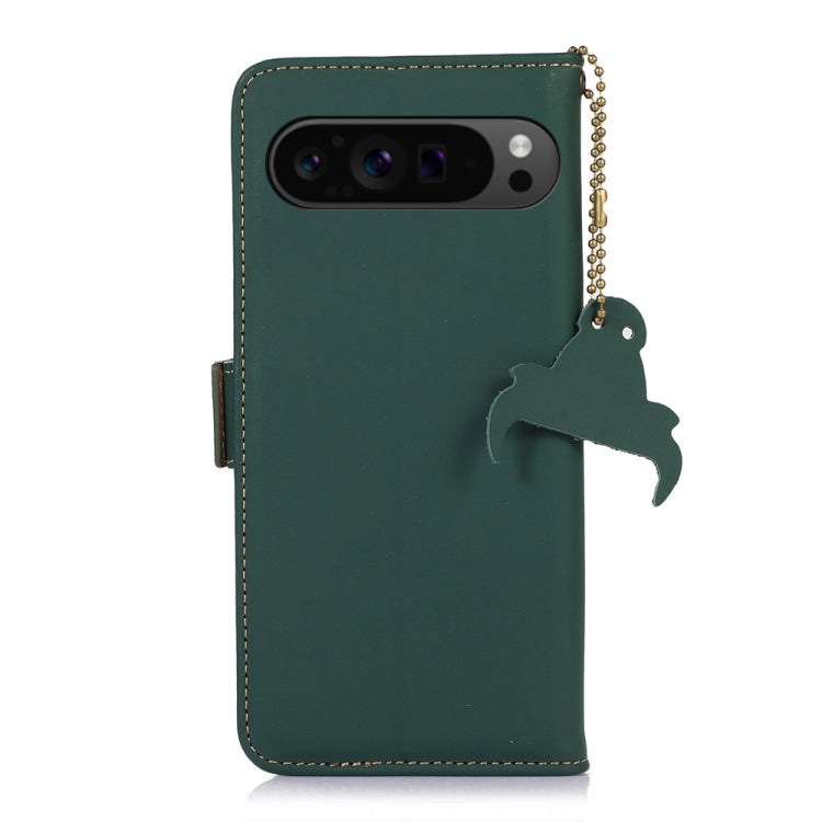 For Google Pixel 10 Pro / 9 Pro Genuine Leather Magnetic RFID Leather Phone Case(Green)