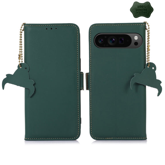 For Google Pixel 10 Pro / 9 Pro Genuine Leather Magnetic RFID Leather Phone Case(Green)