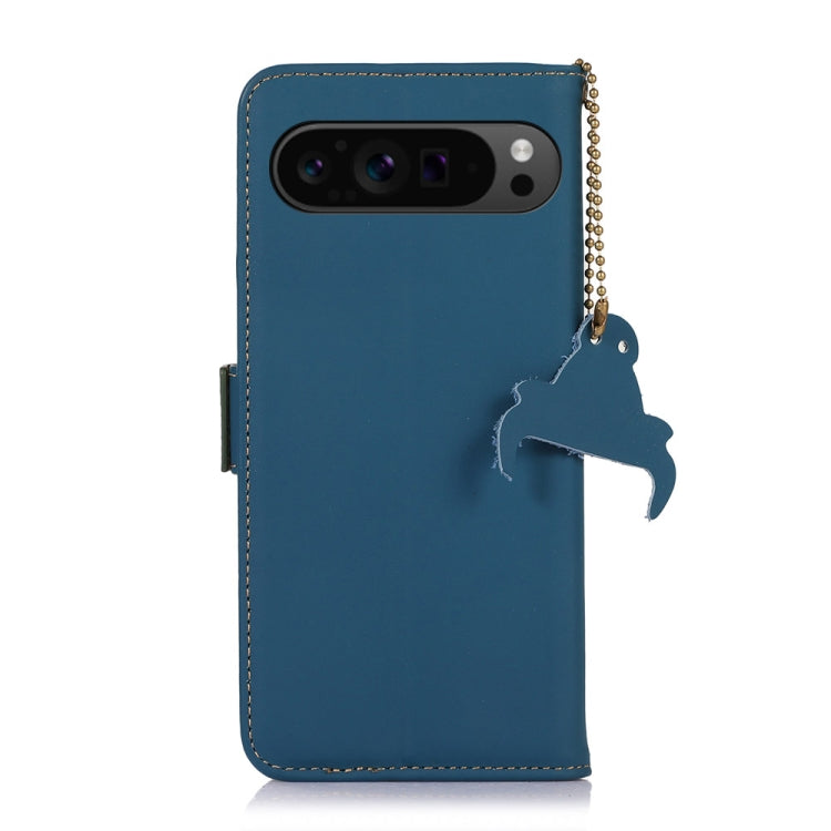 For Google Pixel 9 Pro Genuine Leather Magnetic RFID Leather Phone Case(Blue)