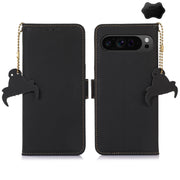 For Google Pixel 9 Pro Genuine Leather Magnetic RFID Leather Phone Case(Black)
