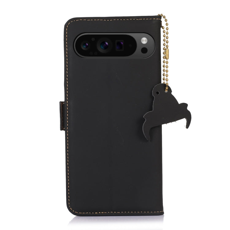 For Google Pixel 9 Pro Genuine Leather Magnetic RFID Leather Phone Case(Black)