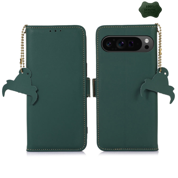 For Google Pixel 10 / 9 Genuine Leather Magnetic RFID Leather Phone Case(Green)