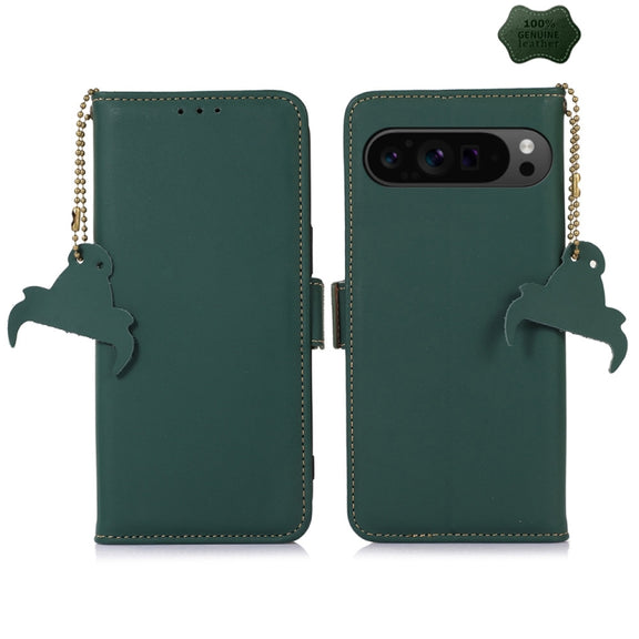 For Google Pixel 10 / 9 Genuine Leather Magnetic RFID Leather Phone Case(Green)