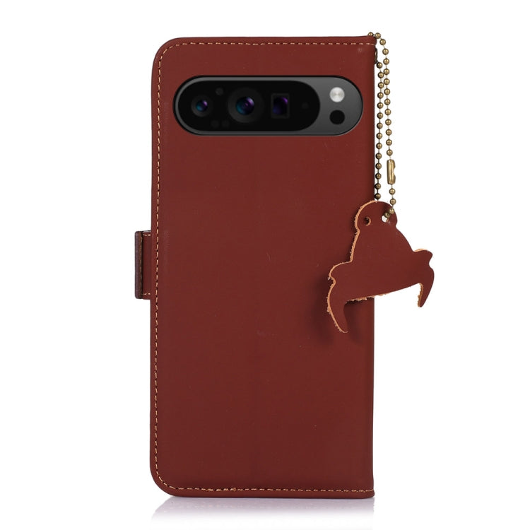 For Google Pixel 9 Genuine Leather Magnetic RFID Leather Phone Case(Coffee)