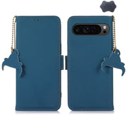For Google Pixel 9 Genuine Leather Magnetic RFID Leather Phone Case(Blue)