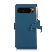 For Google Pixel 9 Genuine Leather Magnetic RFID Leather Phone Case(Blue)