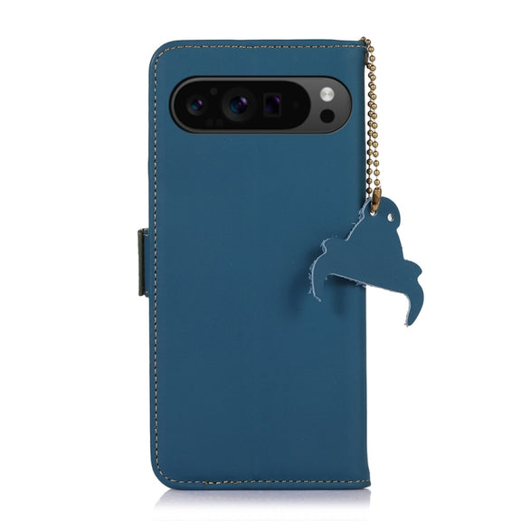 For Google Pixel 9 Genuine Leather Magnetic RFID Leather Phone Case(Blue)