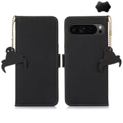 For Google Pixel 9 Genuine Leather Magnetic RFID Leather Phone Case(Black)