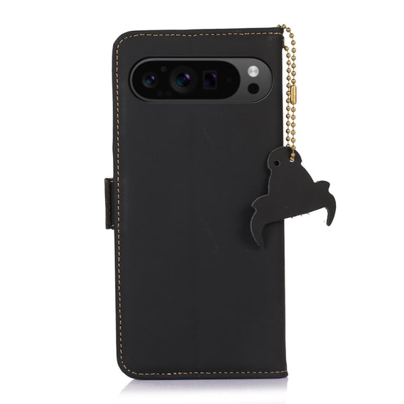 For Google Pixel 9 Genuine Leather Magnetic RFID Leather Phone Case(Black)