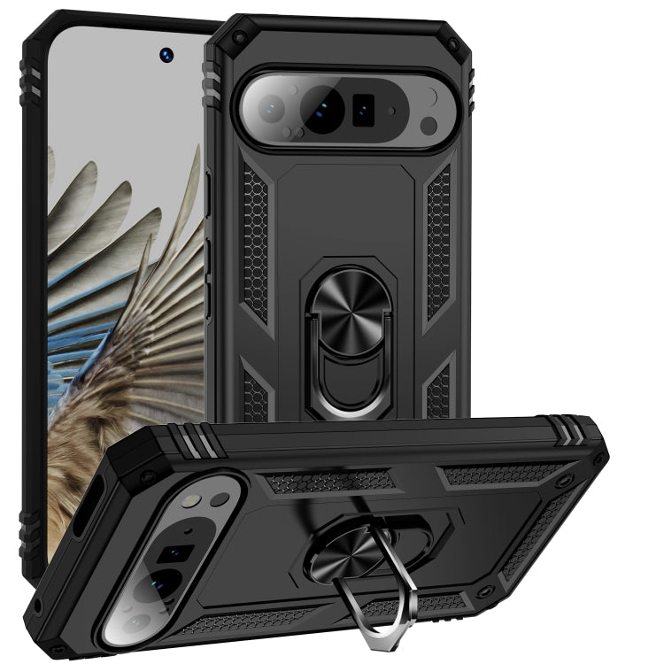 For Google Pixel 9 Pro Shockproof TPU + PC Phone Case with Holder(Black)