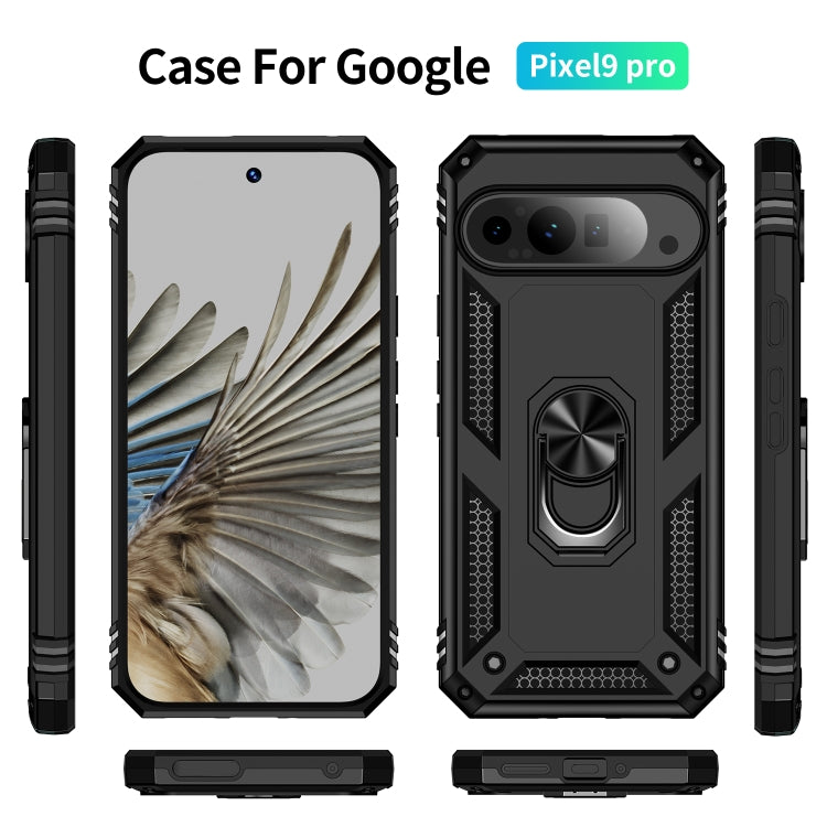 For Google Pixel 9 Pro Shockproof TPU + PC Phone Case with Holder(Black)