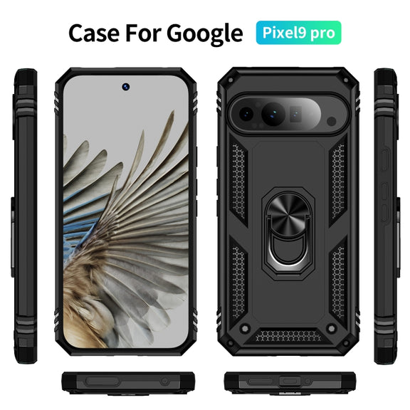 For Google Pixel 9 Pro Shockproof TPU + PC Phone Case with Holder(Black)
