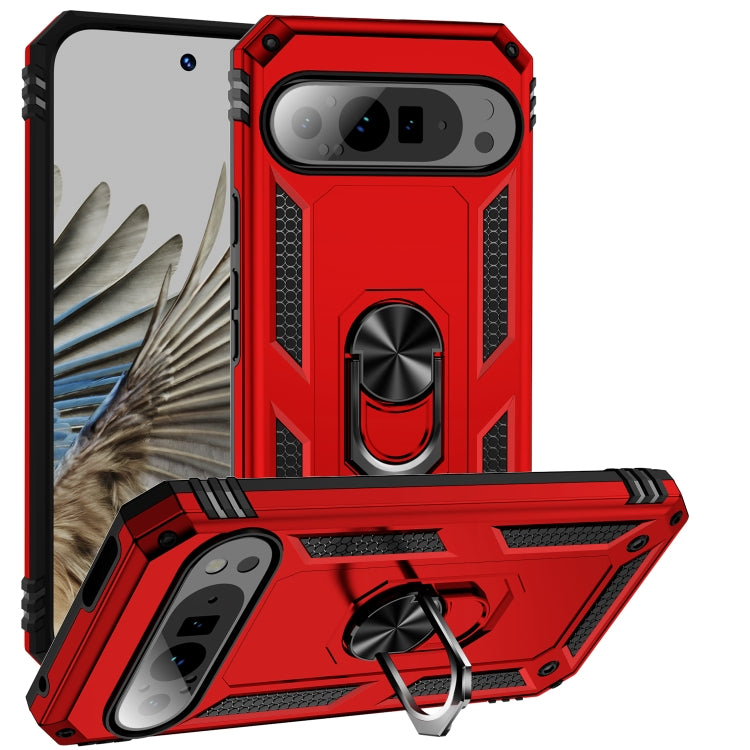 For Google Pixel 9 Pro Shockproof TPU + PC Phone Case with Holder(Red)