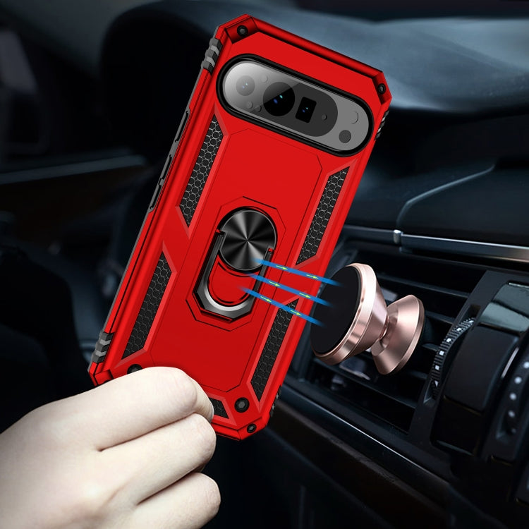 For Google Pixel 9 Pro Shockproof TPU + PC Phone Case with Holder(Red)