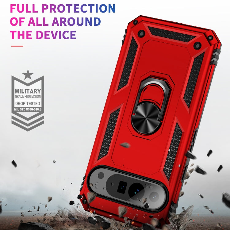 For Google Pixel 9 Pro Shockproof TPU + PC Phone Case with Holder(Red)