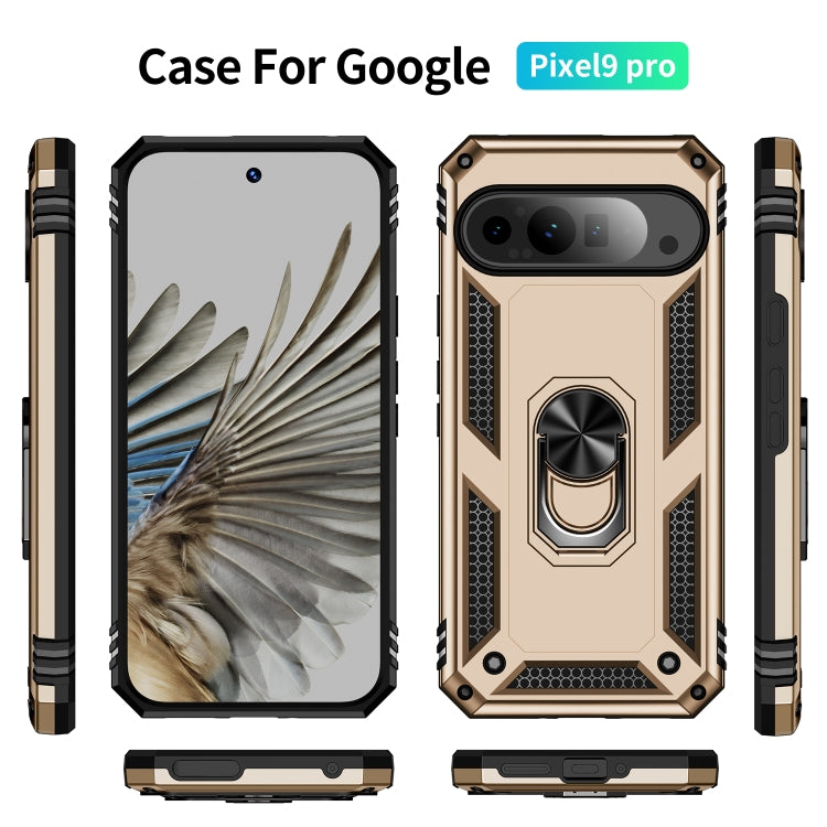 For Google Pixel 9 Pro Shockproof TPU + PC Phone Case with Holder(Gold)