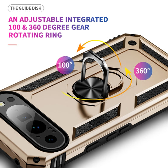 For Google Pixel 9 Pro Shockproof TPU + PC Phone Case with Holder(Gold)