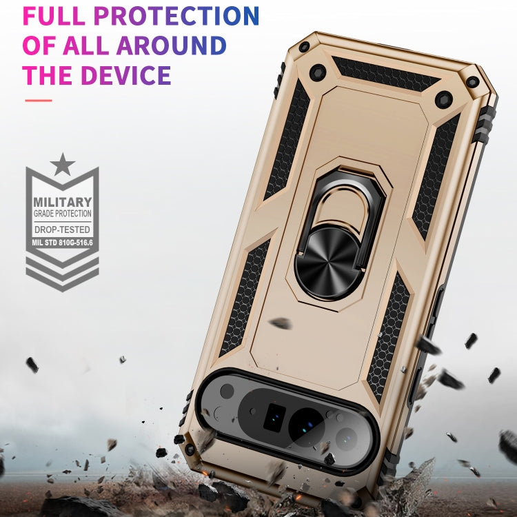 For Google Pixel 9 Pro Shockproof TPU + PC Phone Case with Holder(Gold)