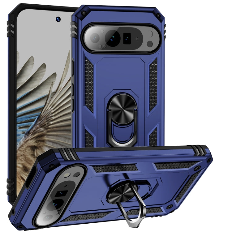 For Google Pixel 9 Pro Shockproof TPU + PC Phone Case with Holder(Blue)