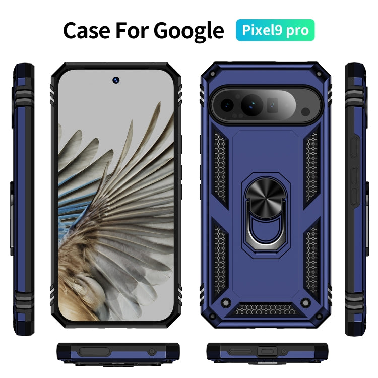 For Google Pixel 9 Pro Shockproof TPU + PC Phone Case with Holder(Blue)