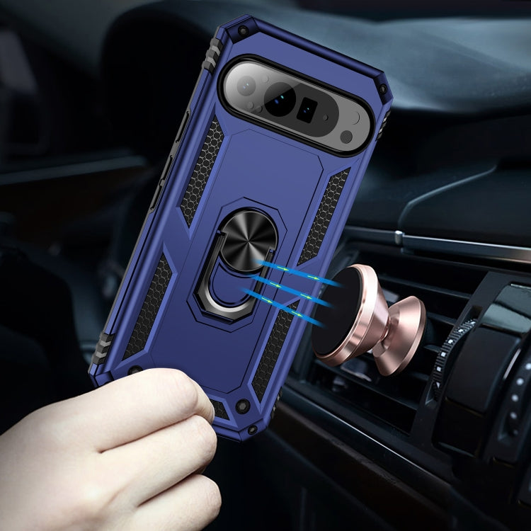 For Google Pixel 9 Pro Shockproof TPU + PC Phone Case with Holder(Blue)