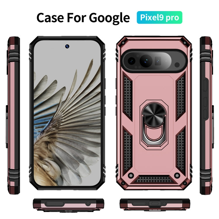 For Google Pixel 9 Pro Shockproof TPU + PC Phone Case with Holder(Rose Gold)