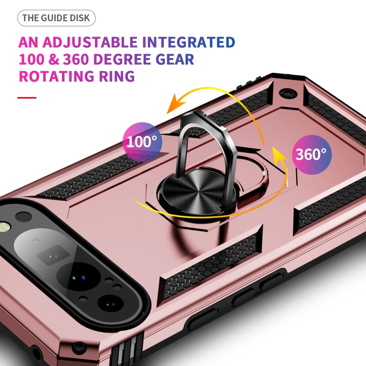 For Google Pixel 9 Pro Shockproof TPU + PC Phone Case with Holder(Rose Gold)