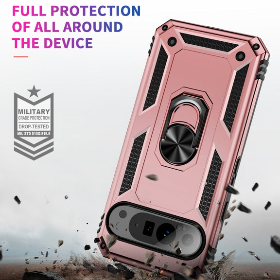 For Google Pixel 9 Pro Shockproof TPU + PC Phone Case with Holder(Rose Gold)