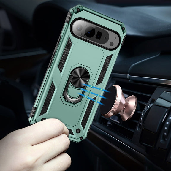 For Google Pixel 9 Pro Shockproof TPU + PC Phone Case with Holder(Dark Green)