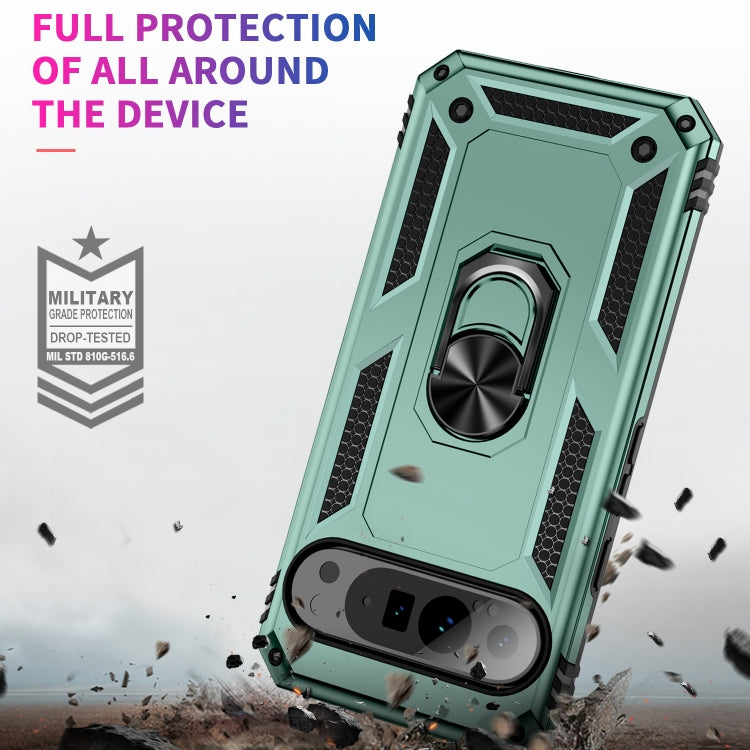 For Google Pixel 9 Pro Shockproof TPU + PC Phone Case with Holder(Dark Green)