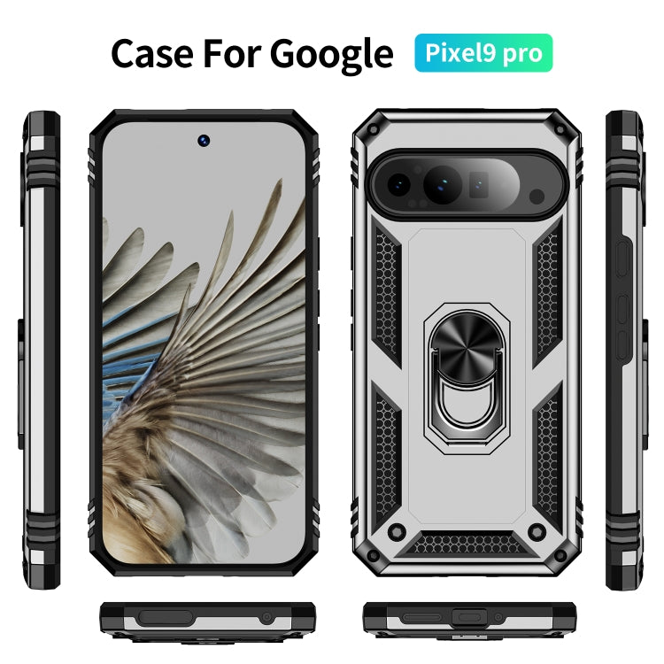 For Google Pixel 9 Pro Shockproof TPU + PC Phone Case with Holder(Silver)