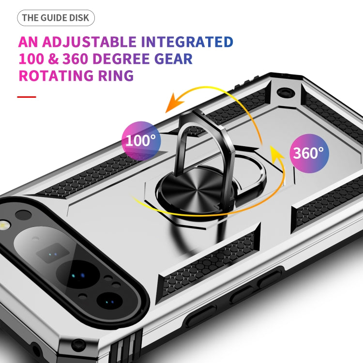 For Google Pixel 9 Pro Shockproof TPU + PC Phone Case with Holder(Silver)