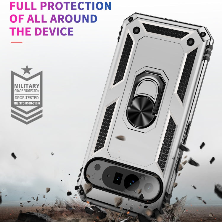 For Google Pixel 9 Pro Shockproof TPU + PC Phone Case with Holder(Silver)