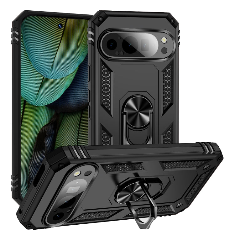 For Google Pixel 9 Shockproof TPU + PC Phone Case with Holder(Black)