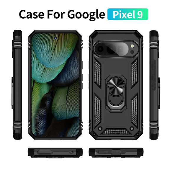 For Google Pixel 9 Shockproof TPU + PC Phone Case with Holder(Black)
