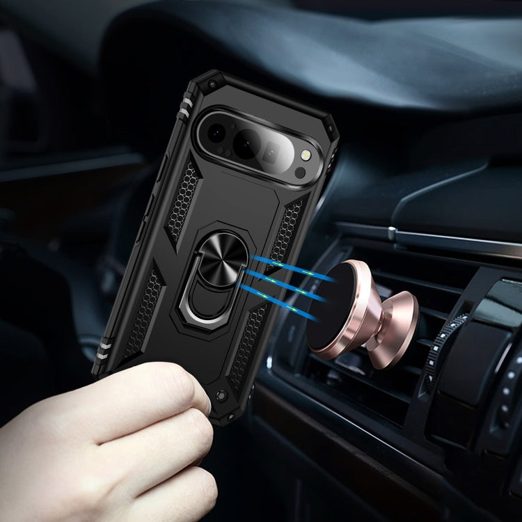 For Google Pixel 9 Shockproof TPU + PC Phone Case with Holder(Black)