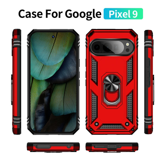 For Google Pixel 9 Shockproof TPU + PC Phone Case with Holder(Red)