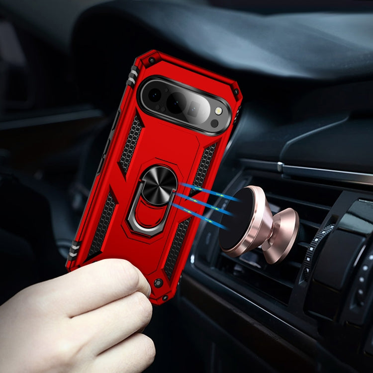 For Google Pixel 9 Shockproof TPU + PC Phone Case with Holder(Red)