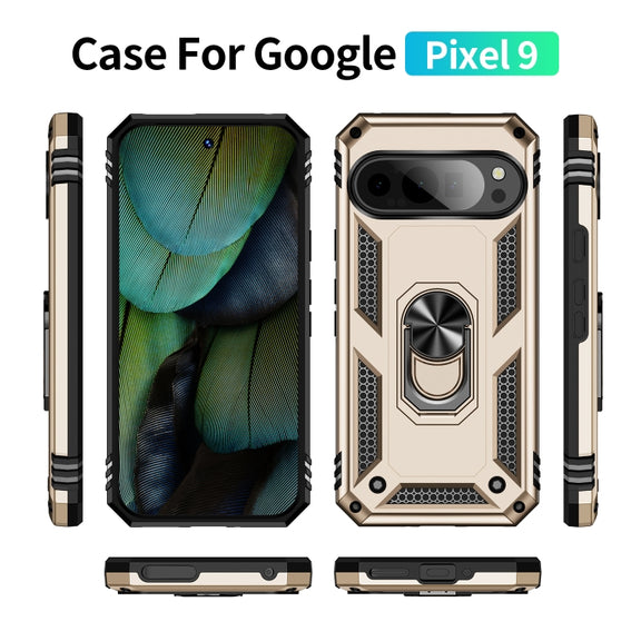 For Google Pixel 9 Shockproof TPU + PC Phone Case with Holder(Gold)