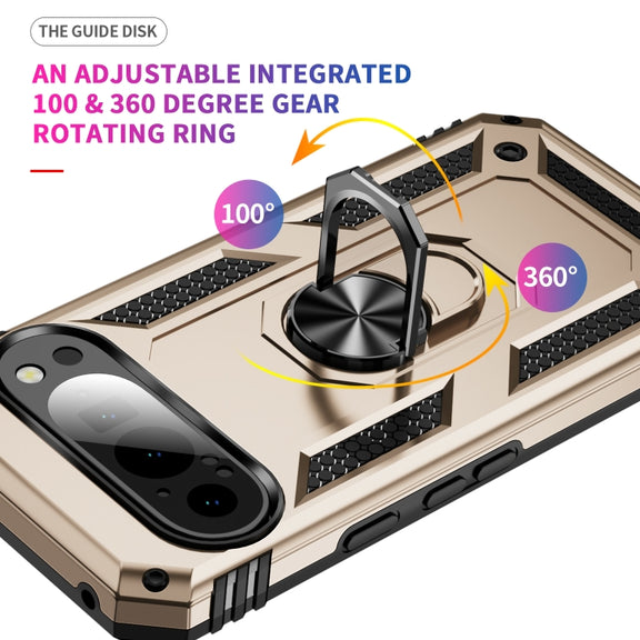 For Google Pixel 9 Shockproof TPU + PC Phone Case with Holder(Gold)