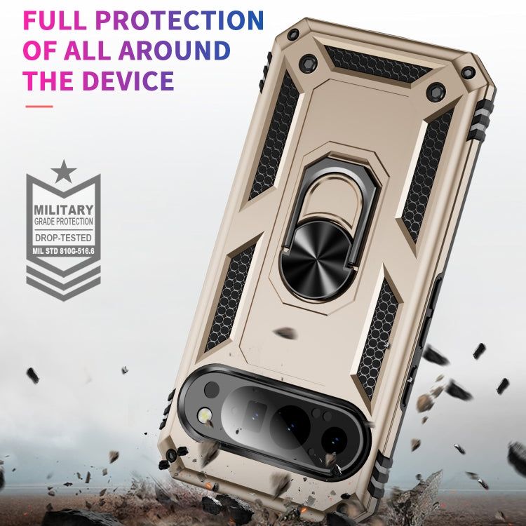 For Google Pixel 9 Shockproof TPU + PC Phone Case with Holder(Gold)