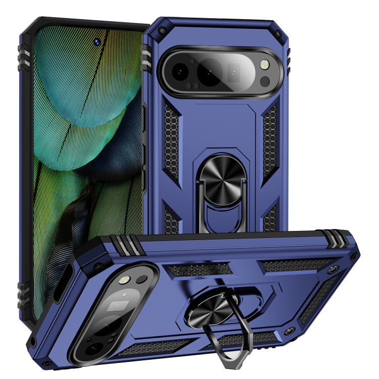 For Google Pixel 9 Shockproof TPU + PC Phone Case with Holder(Blue)