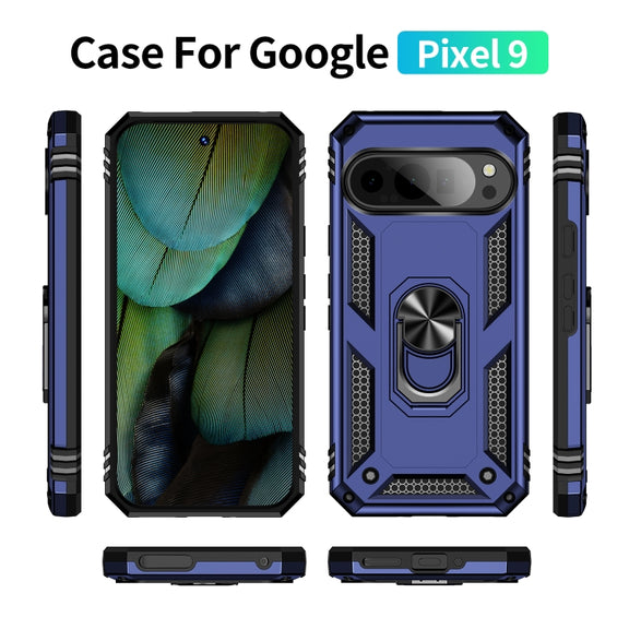 For Google Pixel 9 Shockproof TPU + PC Phone Case with Holder(Blue)