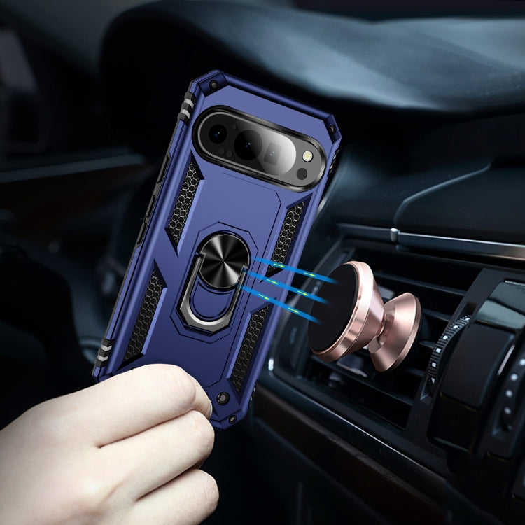 For Google Pixel 9 Shockproof TPU + PC Phone Case with Holder(Blue)