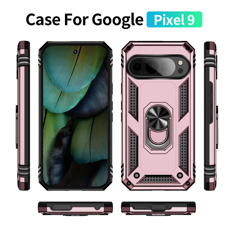 For Google Pixel 9 Shockproof TPU + PC Phone Case with Holder(Rose Gold)