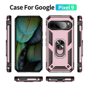 For Google Pixel 9 Shockproof TPU + PC Phone Case with Holder(Rose Gold)