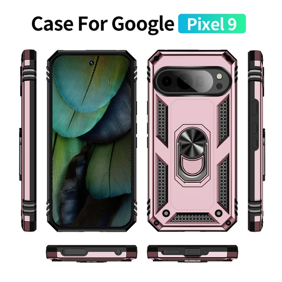 For Google Pixel 9 Shockproof TPU + PC Phone Case with Holder(Rose Gold)