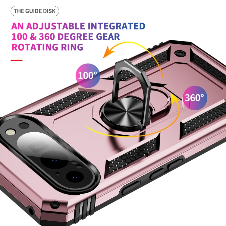 For Google Pixel 9 Shockproof TPU + PC Phone Case with Holder(Rose Gold)