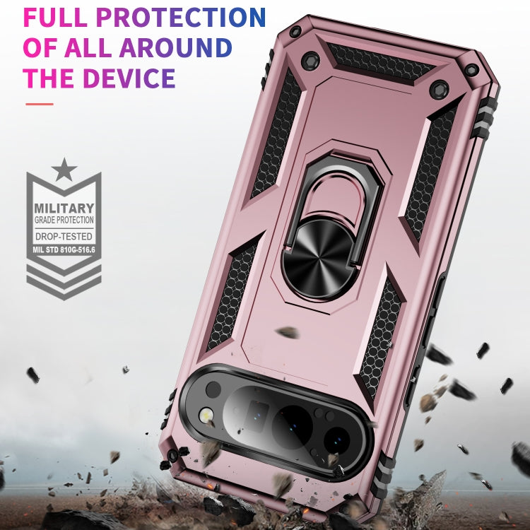 For Google Pixel 9 Shockproof TPU + PC Phone Case with Holder(Rose Gold)