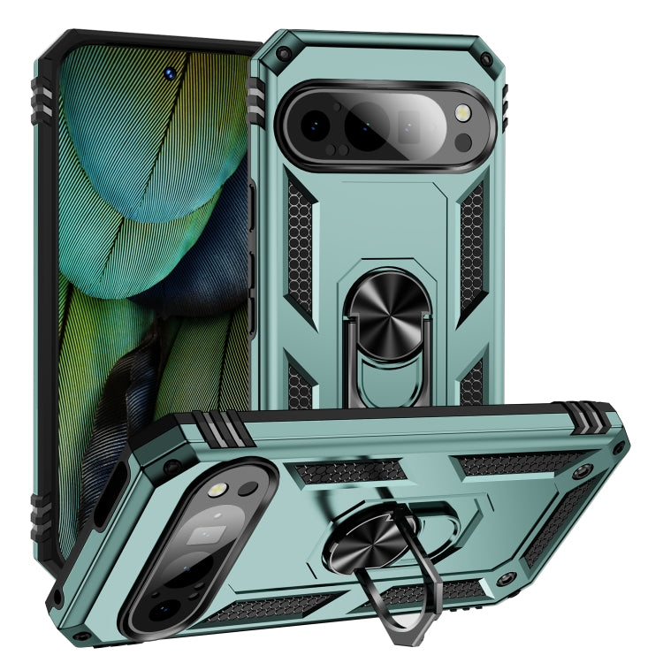 For Google Pixel 9 Shockproof TPU + PC Phone Case with Holder(Dark Green)